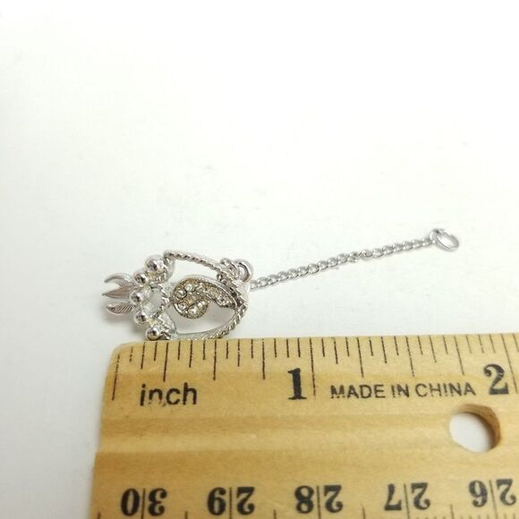 Vintage Little Number 9 Rhinestone Brooch, Silver Tone Lapel Pin, Estate - Picture 4 of 5